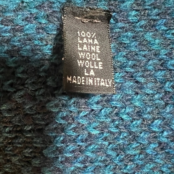 Italian 100% Wool Unisex Scarf in Turquoise Blue + Black - Picture 9 of 10